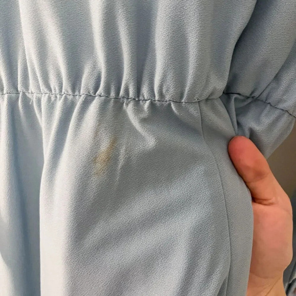 Vtg 70s Jennifer Gee Womens Blue A Line Dress 10 Lace Pleated Long Sleeve Belt - Picture 7 of 9